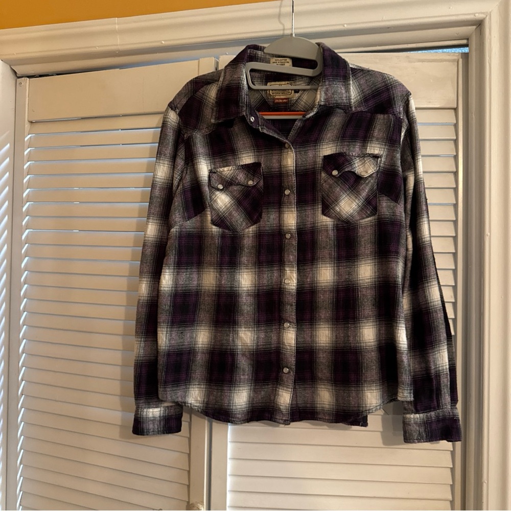 Plaid Button Down Shirt - Purple and White